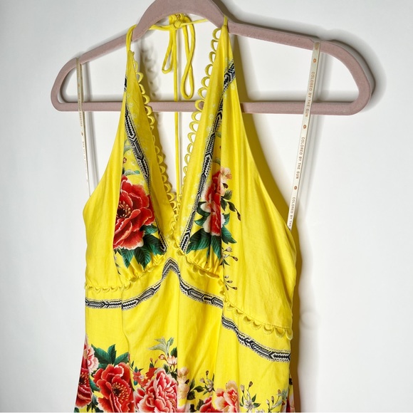 COPY - Farm Rio Manuela Floral Pastel Dress Yellow Pink Green Halter Maxi New S… - Picture 4 of 12